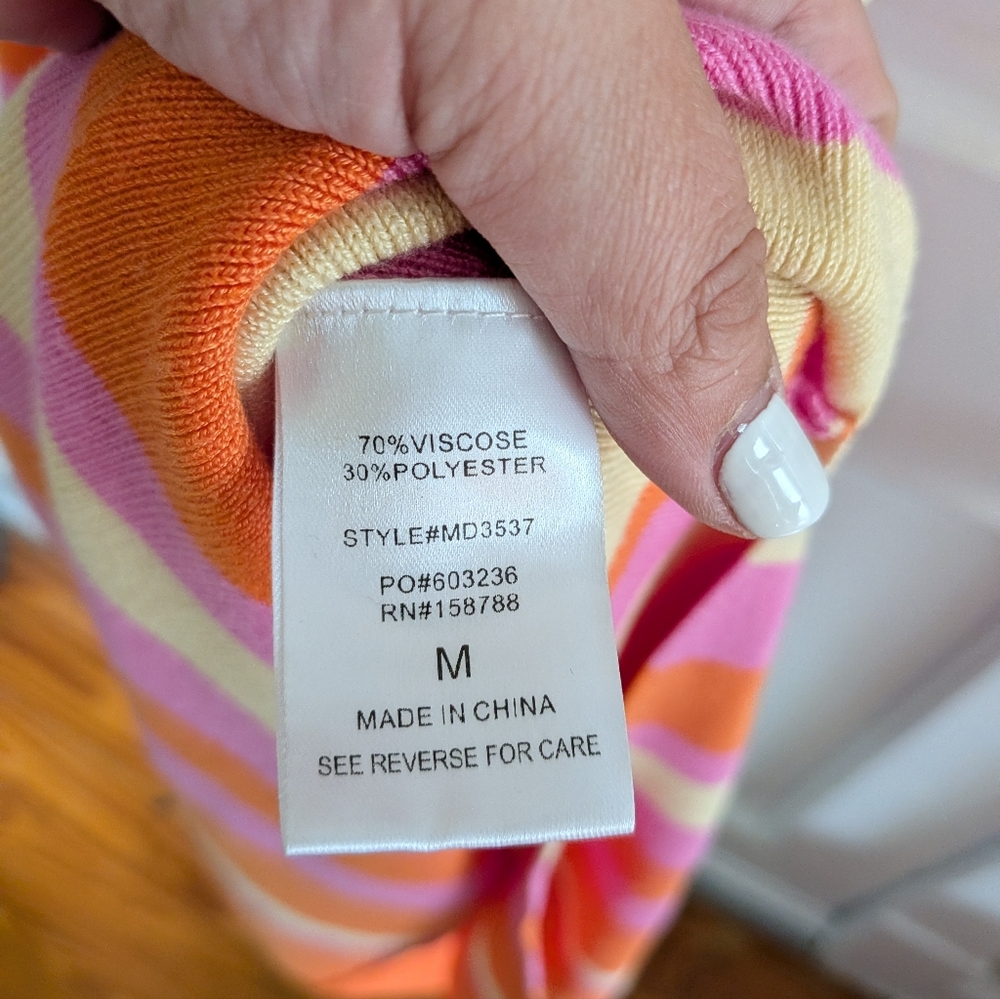 Mable Knit Midi Dress Orange Pink Stripe Cutout Bodycon Adjustable Strap M - Picture 4 of 6